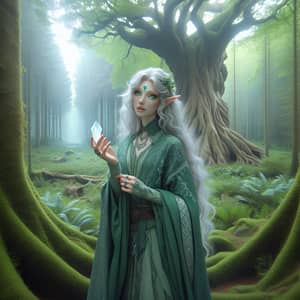 Whimsical Fantasy Elf in Lush Serene Forest