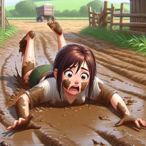 Girl Accidentally Falls into Cow Dung - Realistic Moment in a Farm Setting