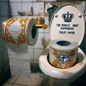Luxurious Diamond and Gold Embellished Toilet Paper in Grimy Setting