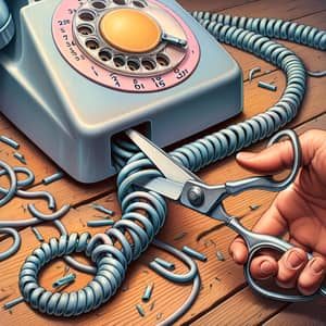 Vintage Phone Cord Cut Scene | Realistic Illustration
