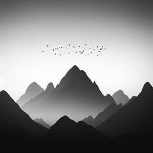 Silhouette of Majestic Mountains: Tranquil Black and White Scene