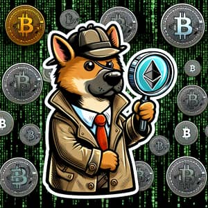 Crypto Detective Dog Sticker | Comic-Style Investigator Art
