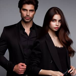 Stylish Male Vampire in Black Suit with Modern Girl
