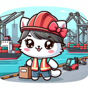 Cartoon Cat Longshoreman Loading Ships | Port Worker Character