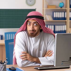 Middle-Eastern Male Teacher with Comical Expression