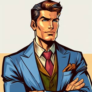 Vibrant Comic Style Digital Painting of Middle-Aged Man