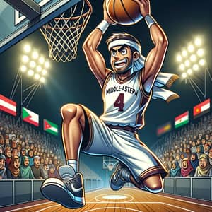 Middle-Eastern Basketball Player Slam Dunk | Spectator-filled Basketball Court