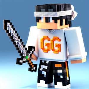 Blocky Minecraft Style Character with GG Sweatshirt and Diamond Sword