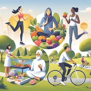 Diverse Group Engaged in Healthy Lifestyle Activities | City Setting