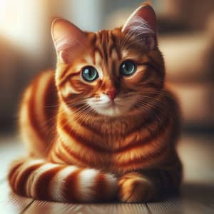 Striped Orange Tabby Cat - Peaceful Feline Staring Curiously