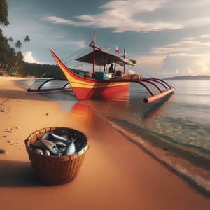Traditional Filipino Tanga Boat | Calm Ocean Scene