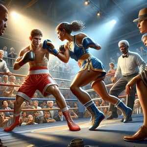 Intense Boxing Match: Male vs Female Athlete in Thrilling Ring Battle