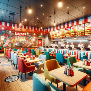 Family-Friendly Burger-Themed Restaurant | Comfortable Seating, Vibrant Colors