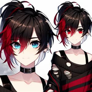 Anime-Style Boy Character with Black & Red Hair | Mischievous Look