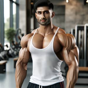 Muscular South Asian Man in Gym - Fitness Dedication