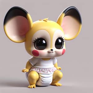 Cute Yellow Cartoon Character in Girly Diaper - Adorable Pose