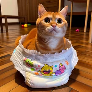 Amusing Cat in Oversized Diaper | Funny Feline Photos