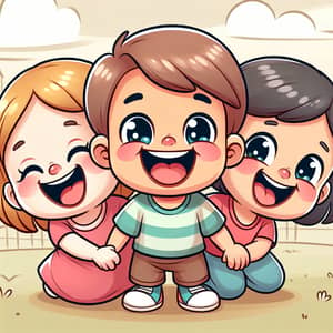 Joyful Cartoon Illustration of Diverse Children Laughing