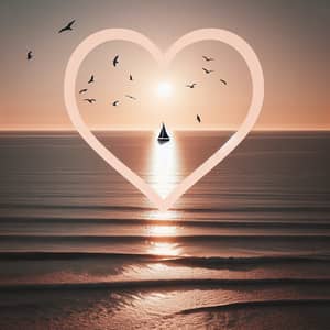 Tranquil Heart-Shaped Ocean at Sunset | Serene Seascape View
