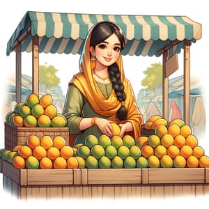 South Asian Woman Selling Ripe Mangoes | Outdoor Market Scene