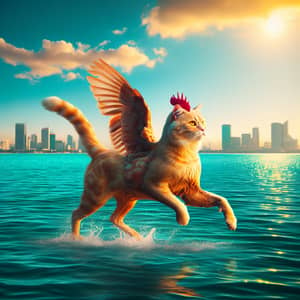 Unique Creature - Cat with Chicken Wings Swimming in Manila Bay