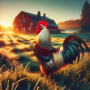 Stunning Rooster at Dawn in Rustic Farm Setting