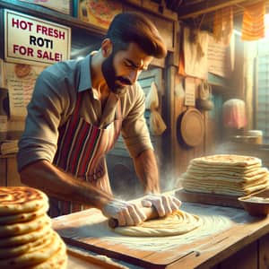 Passionate Middle-Eastern Man Making Roti | Hot Fresh Roti For Sale