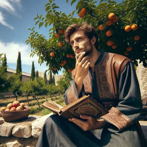 Medieval Philosopher in Traditional Attire | Pondering in Garden