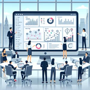 Modern CRM System Illustration: Analytics, Sales Performance, Customer Engagement