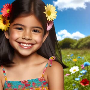 Joyful Niña in a Colorful Meadow