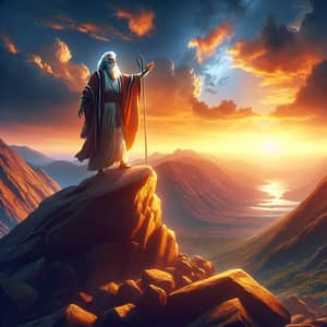 Prophet Moses Standing on Mountain | Biblical Artwork