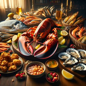 Delicious Seafood Feast on Polished Table