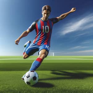 Adult Male Soccer Player in Blue & Red Jersey | Kick Motion