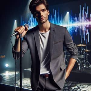 Stylish Young Singer on Stage with Microphone and LED Display