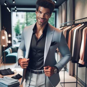 Charismatic Black Man Showcasing New Clothing Line