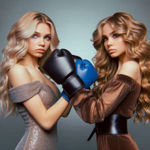 Young Female Pop Singers Playful Boxing Match