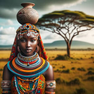 Proud Kenyan Woman in Vibrant Tribal Attire