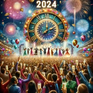 Happy New Year 2024 Countdown Celebration with Fireworks
