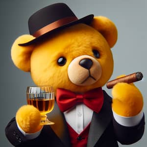 Elegant Winnie the Pooh Smoking Cigar and Drinking Whiskey