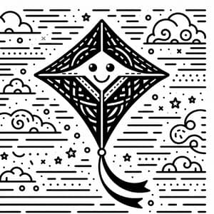 Whimsical Kite Coloring Page for Kids | Easy Geometric Design