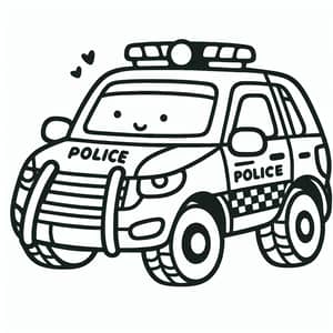Adorable Line-Art Police Car for Kids Coloring