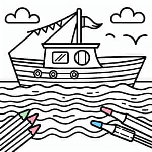 Simple Boat Coloring Page for 2-Year-Olds