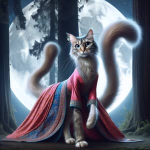 Enchanting Cat-Woman Hybrid in Moonlit Clearing