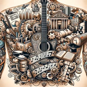 Intricate Life Celebration Tattoo Design - Music, Culture, Art, Education, Business, Travel