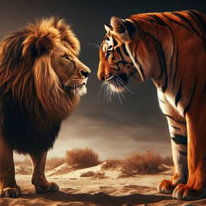 Lion vs Tiger: Majestic Standoff in African Desert