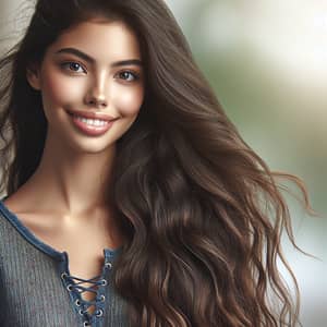 Pretty Hispanic Girl with Long Wavy Hair | Stylish Outfit