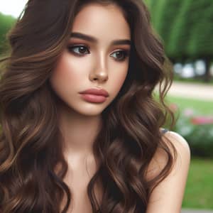 Beautiful Sad Hispanic Girl with Long Wavy Hair