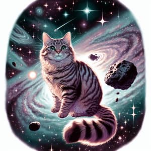 Tabby Cat in Extraterrestrial Space | Cosmic Feline Illustration