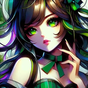 Stylized Anime Girl with Mesmerizing Green Eyes | Musical-Themed Genre