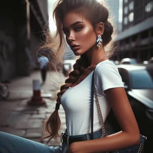 Fashionable Young Caucasian Woman in High-Fashion Street Style
